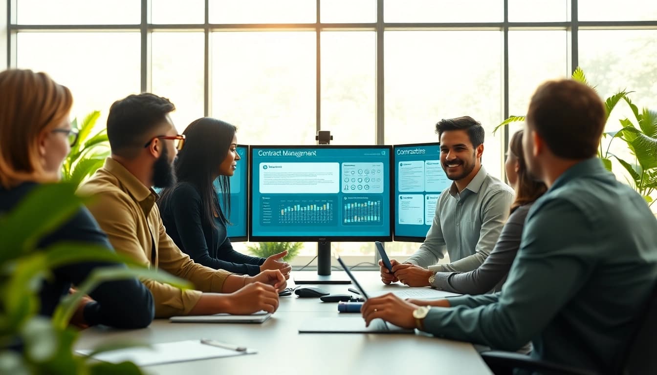 Enhancing Contract Management processes through teamwork in a modern office setting.