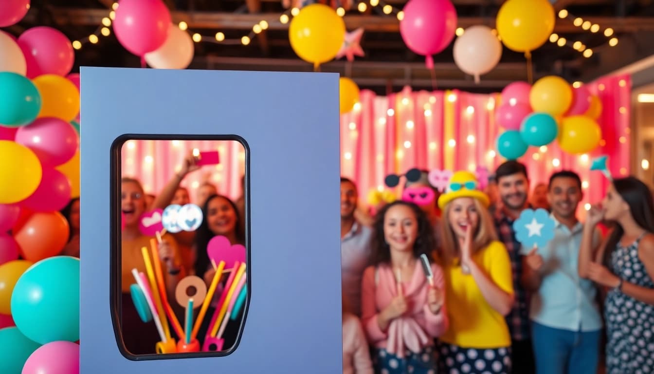 Capture joyful moments with a colorful photo booth rental at a lively event.