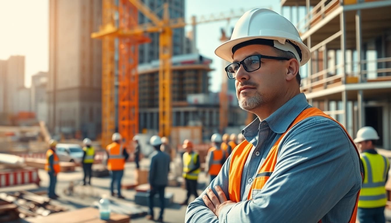 Manhattan Commercial General Contractor supervising a diverse team at a construction site.