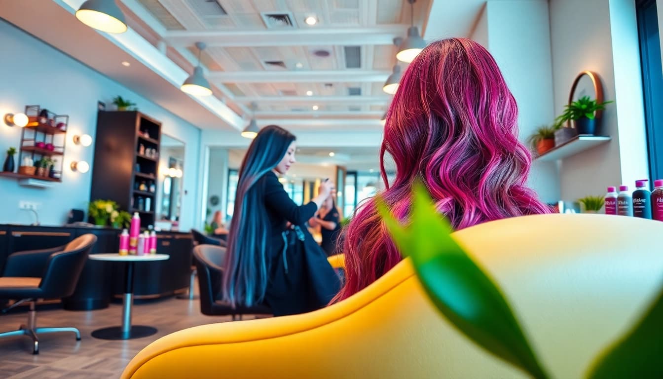 Modern hair salon scene with stylist and client showcasing mejor peluquería services.