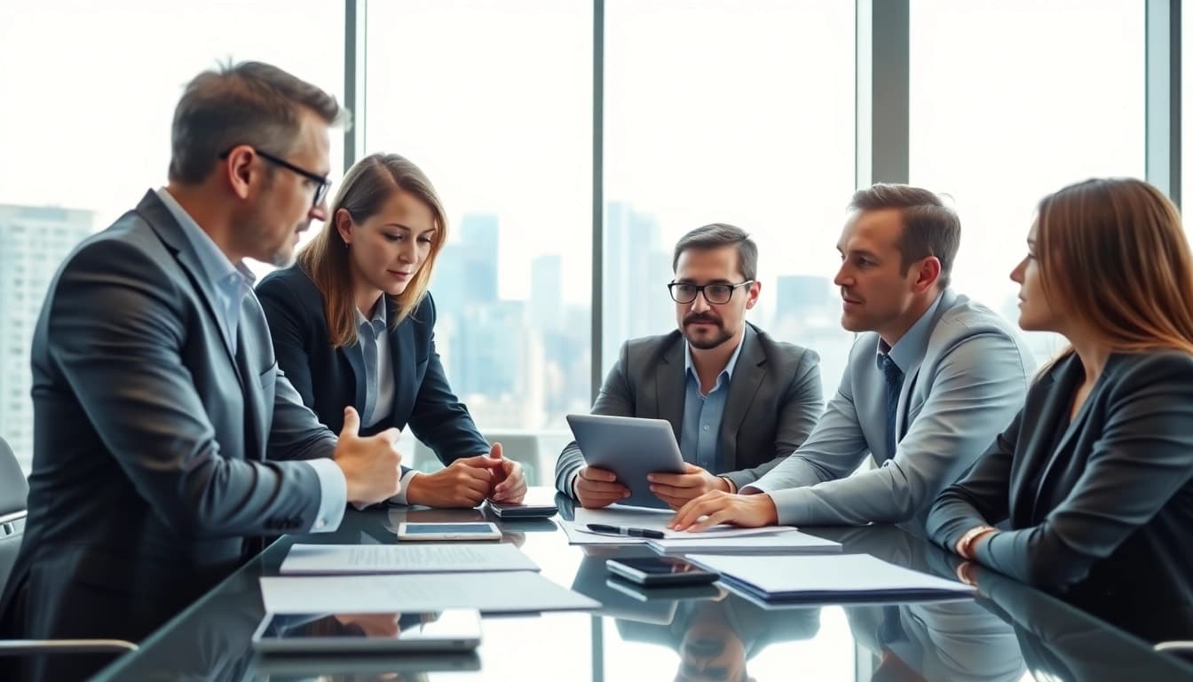 Quickplus Business Consultants collaborating in a modern office setting.