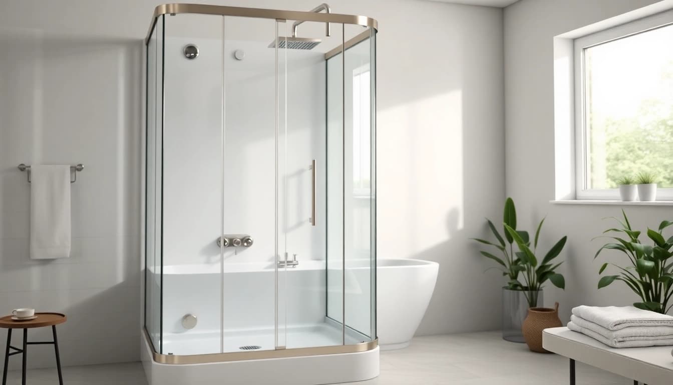 Erleben Sie die sonni Duschkabine in einem stilvollen Badezimmer mit minimalistischen Designelementen.