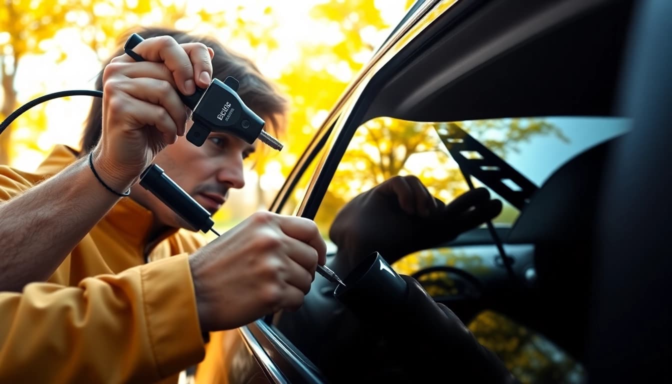 Professional applying window tint near me, highlighting precision and quality service in automotive care.
