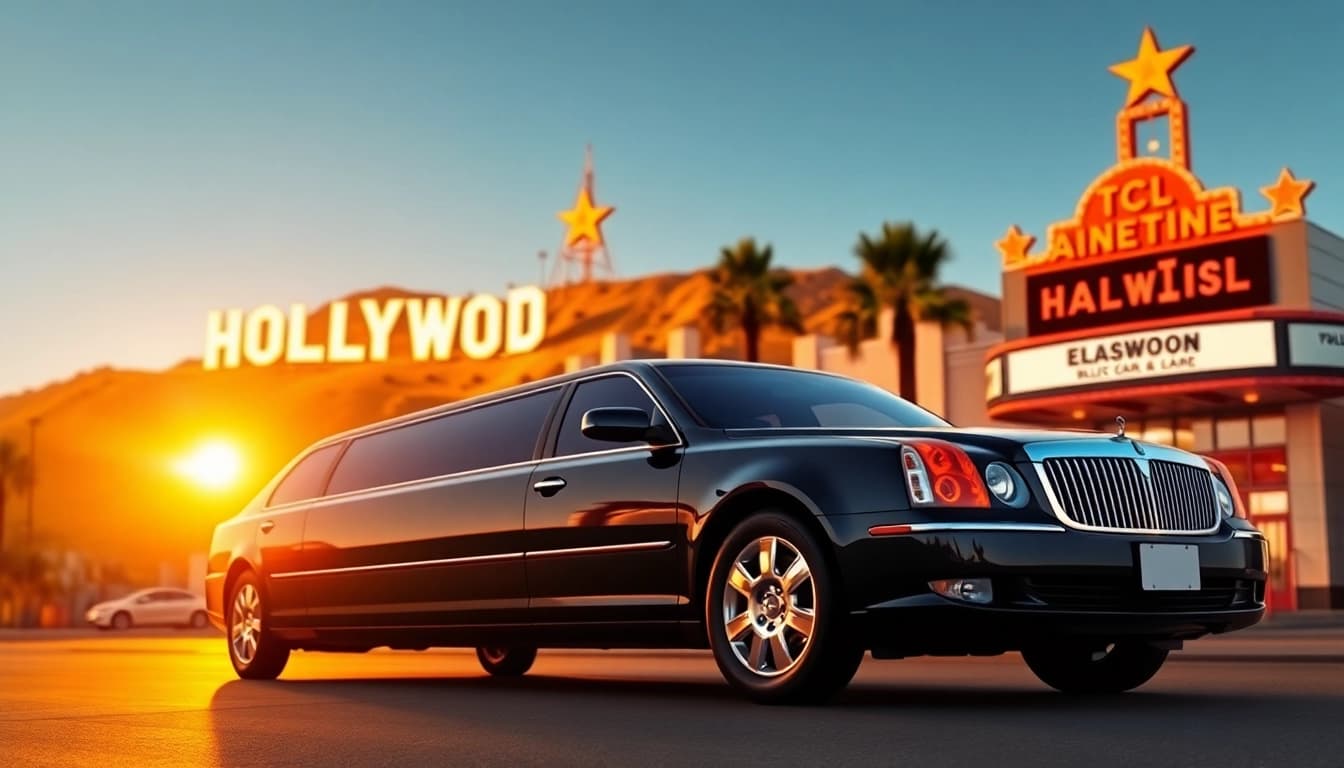 Hollywood Town Car and Limousine showcasing luxury service in LA's iconic setting.