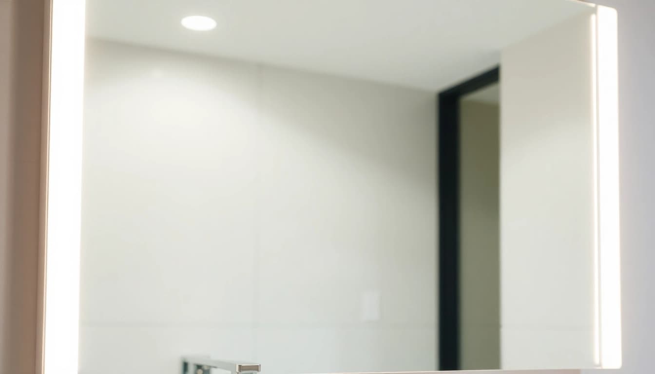 Reflecting an elegant LED mirror enhancing a modern bathroom style with soft illumination.
