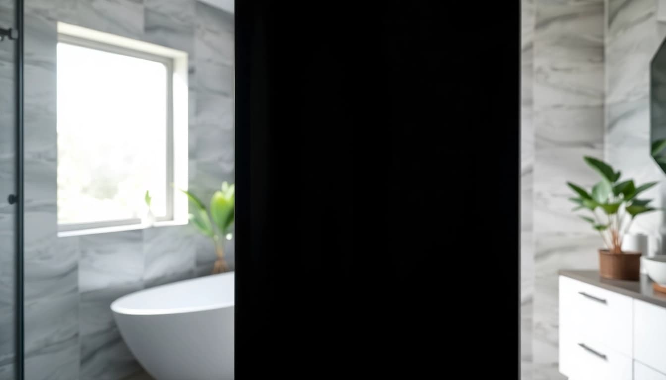 Enhance your bathroom with a chic black shower door, showcasing its elegant and modern design.