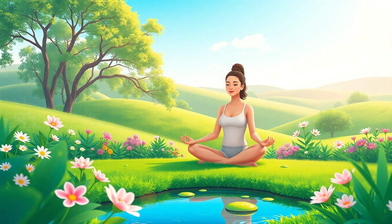 Promoting mental wellness through a peaceful meditation scene in a serene garden.