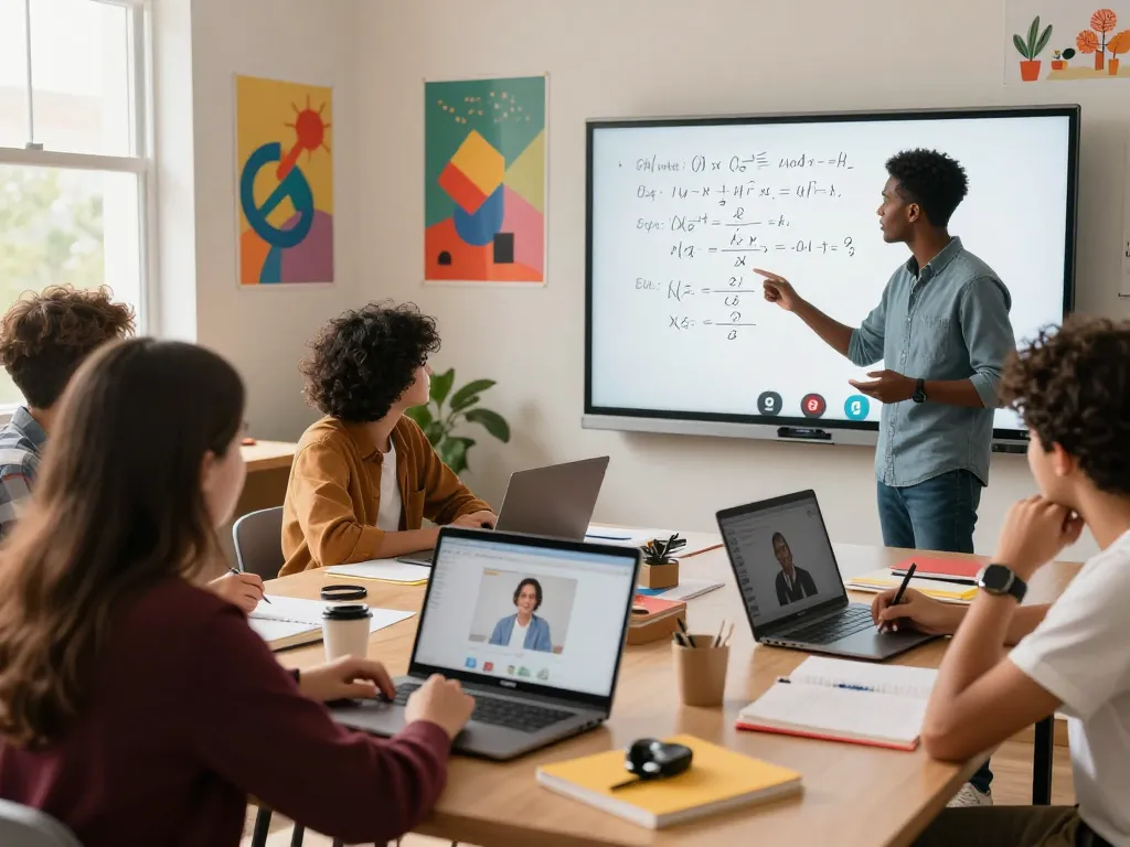 Interactive online learning environment showcasing Tuition in Greenwich with diverse students and expert tutor.