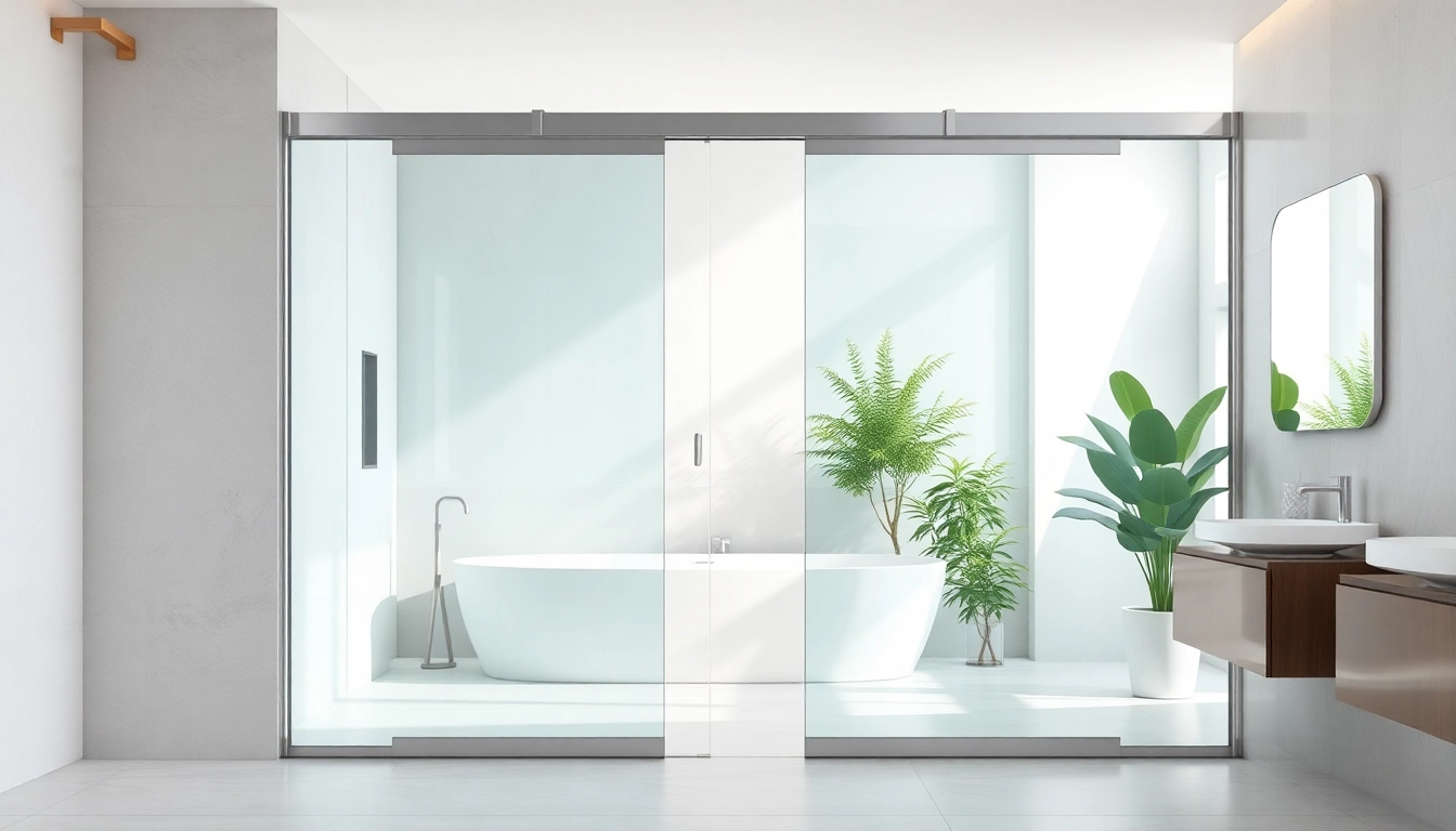 Elegant shower doors sliding providing a contemporary look in a modern bathroom setting.