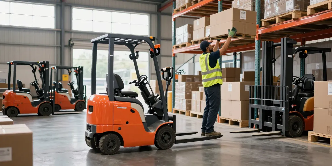 Electric manual pallet truck for sale being used in a bustling warehouse, showcasing efficiency and modern material handling.