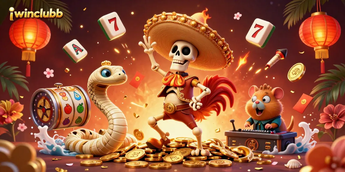 Experience the excitement of iwinclubb with a vibrant 3D casino scene featuring animated characters and game elements.