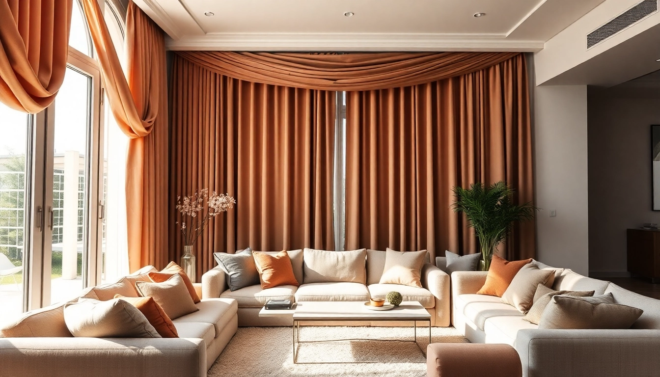 Verduisterende gordijnstof elegant gepresenteerd in luxueuze interieursetting met sfeervolle verlichting.