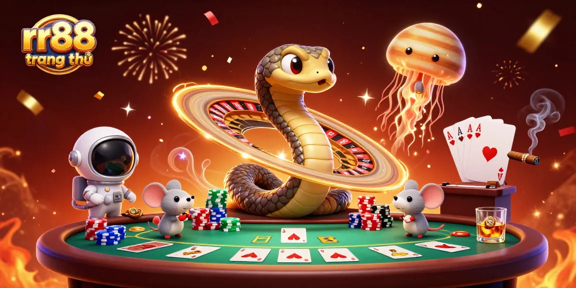 Engage with the vibrant rr88 trang chủ scene featuring a roulette wheel and playful astronaut mice betting.