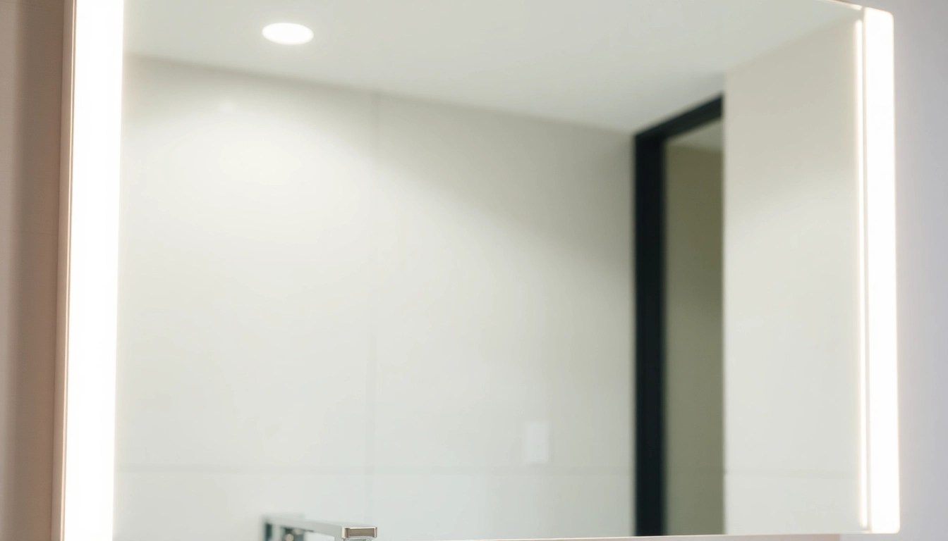 Reflecting an elegant LED mirror enhancing a modern bathroom style with soft illumination.