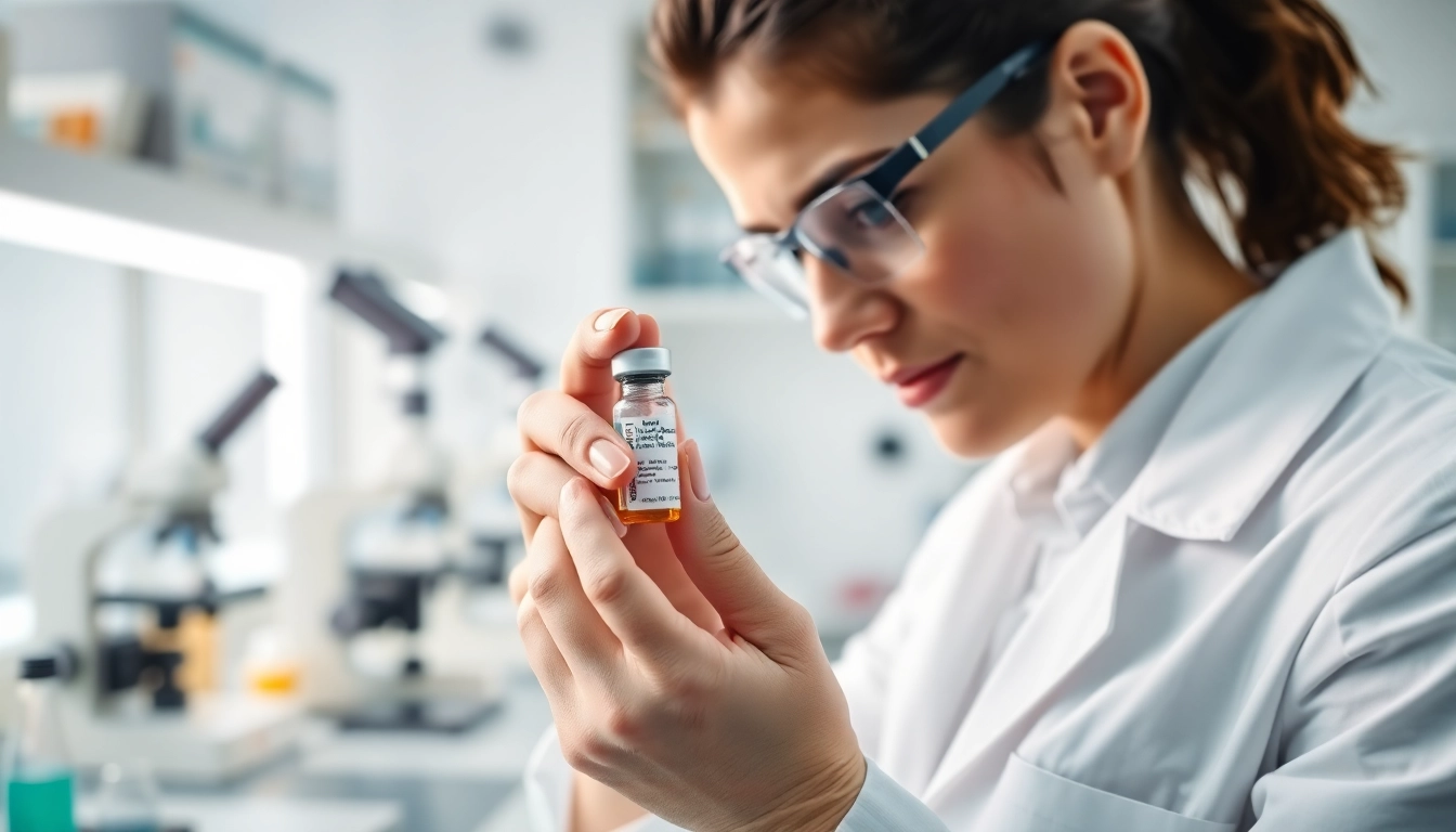Tirzepatide research being conducted by a researcher in a modern lab, showcasing scientific progress.