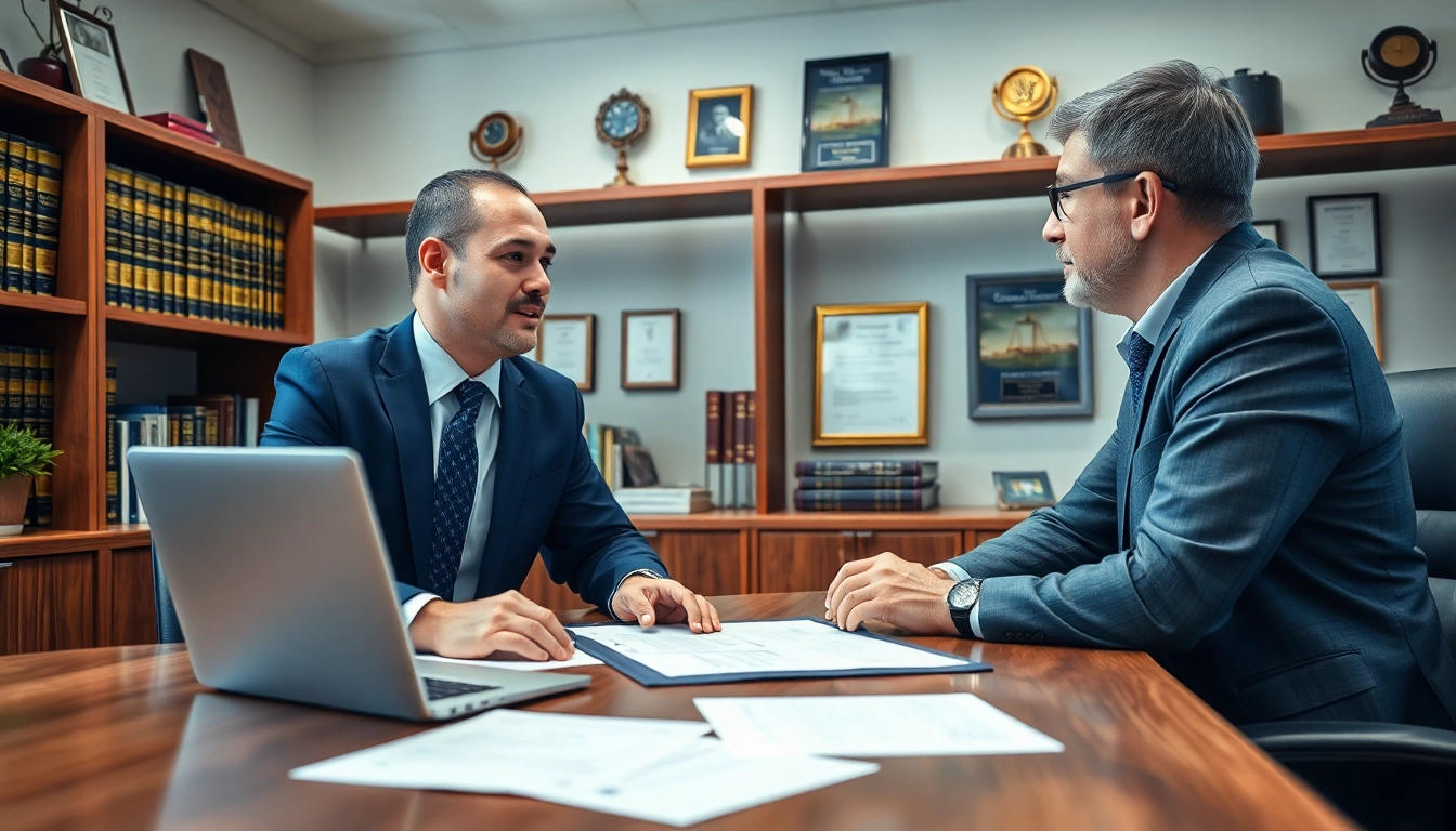 Clearwater truck accident lawyer assisting a client in an office, fostering a professional environment.