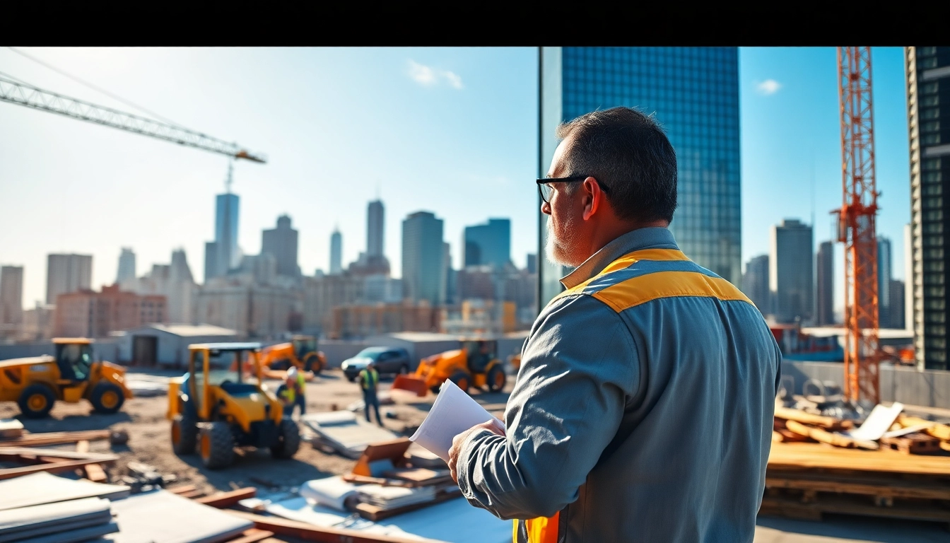 Manhattan Commercial General Contractor managing an active construction site with city skyline view.
