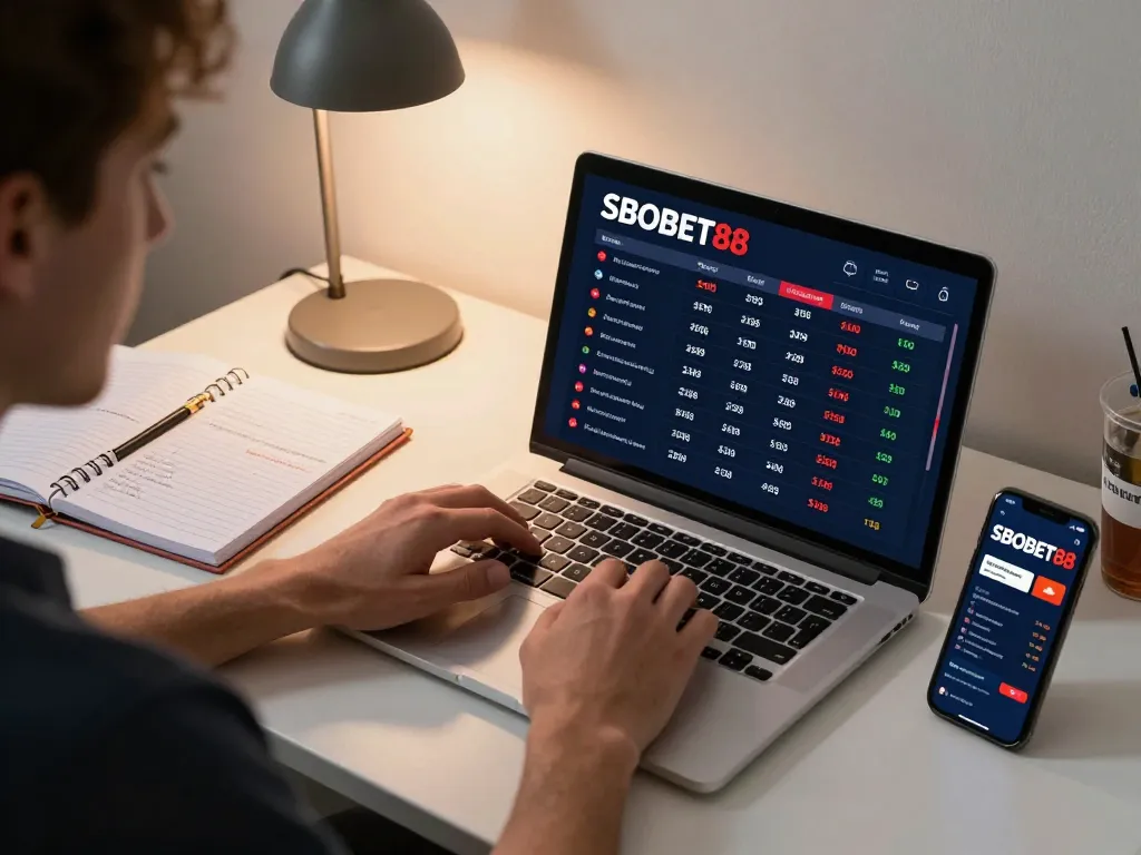 Pengaturan taruhan olahraga online SBOBET88 dengan odds langsung ditampilkan di laptop dan ponsel, mempromosikan permainan yang strategis.