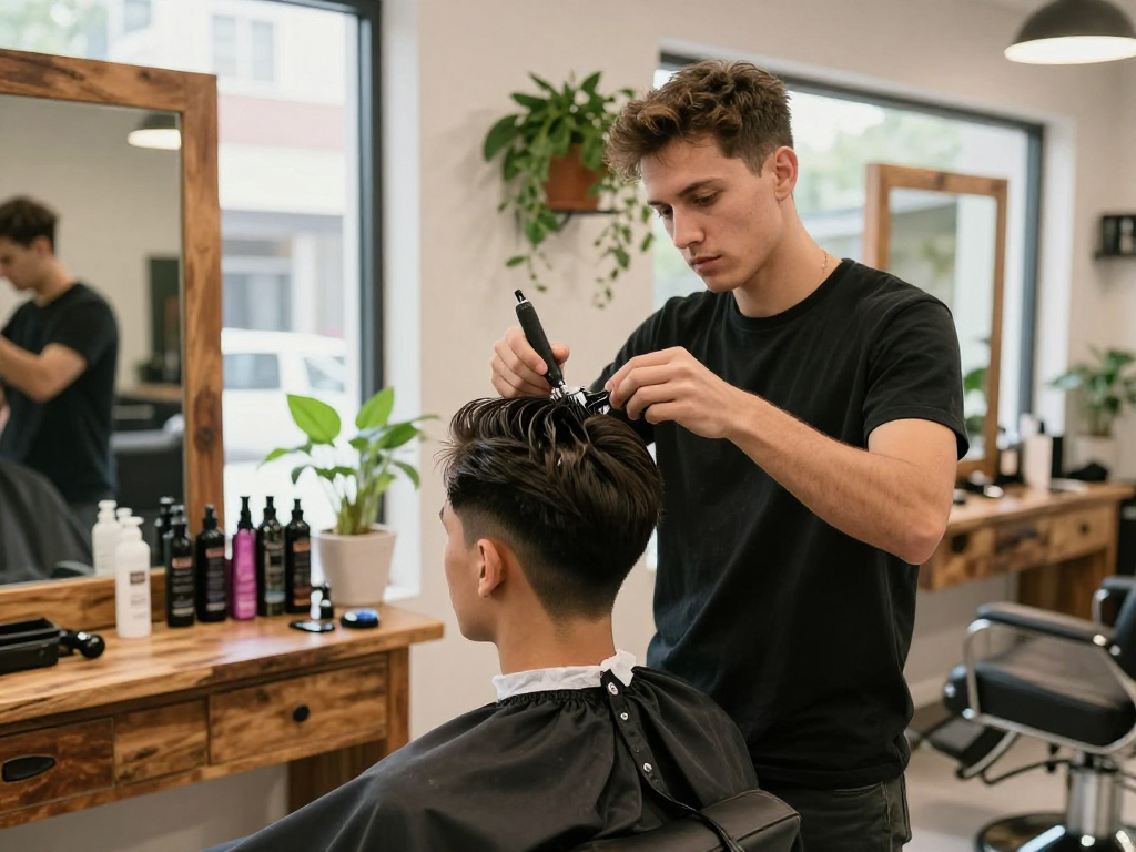 Experience the stylish haircut at ROKOK88 barber shop with professional grooming.