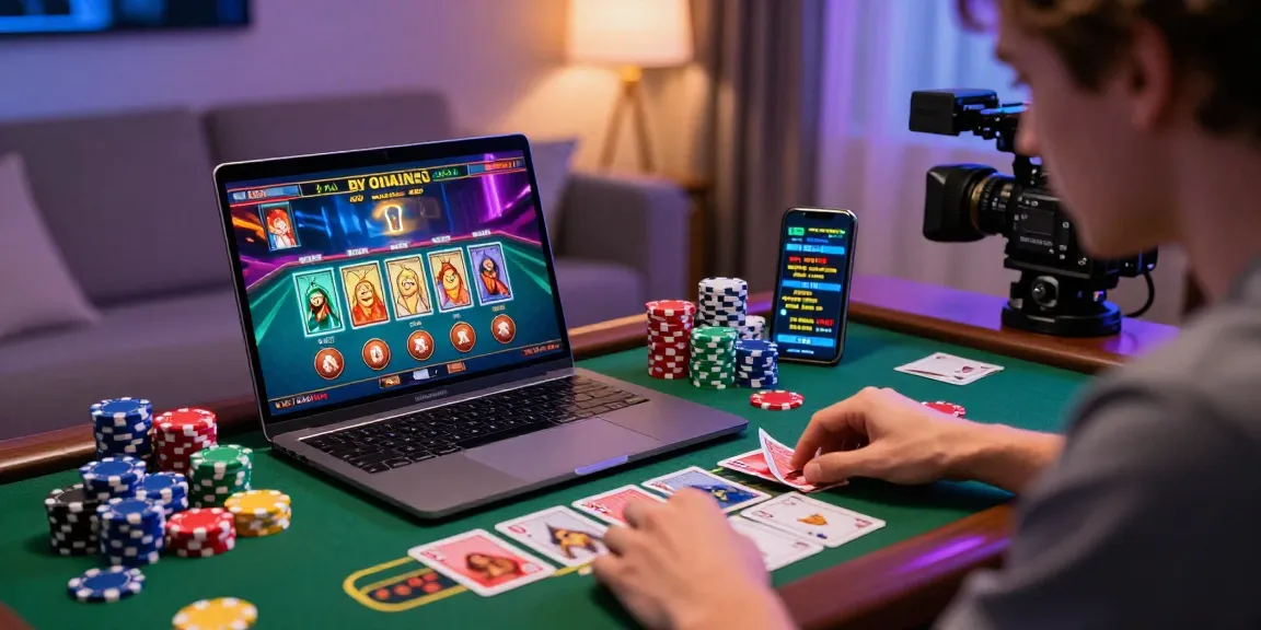 Engaged player enjoying บาคาร่า at home with colorful chips and cards around.