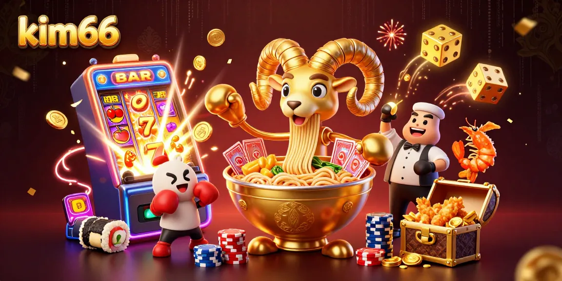 Experience the thrill at kim66 with a vibrant casino scene featuring fun characters and jackpot excitement.