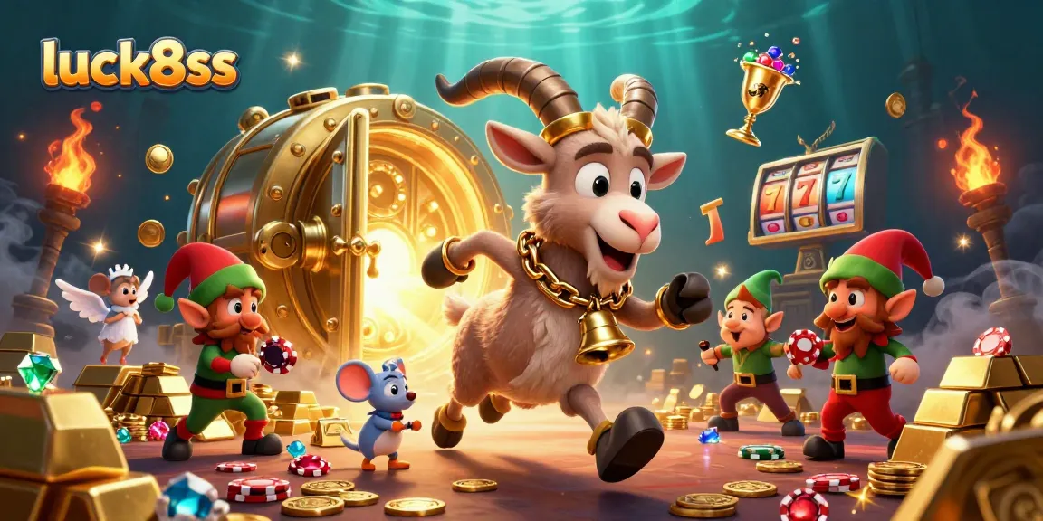 Experience thrill at luck8ss casino with cartoon Krampus and lively characters in a festive environment.