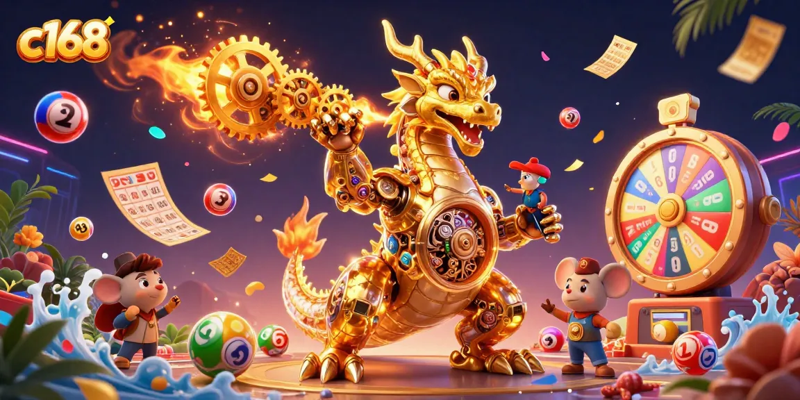 Experience thrilling gameplay with c168's vibrant lottery scene featuring dynamic elements and a golden dragon.